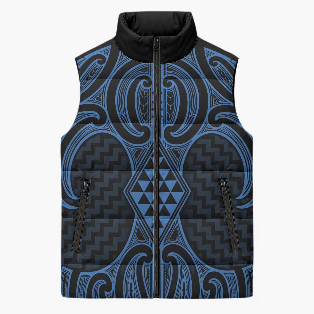 Kikorangi Maori Ta Moko Poutama Art Sleeveless Puffer Jacket - Polynesian Pride