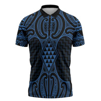 Kikorangi Maori Ta Moko Poutama Art Zipper Polo Shirt - Polynesian Pride