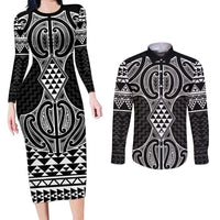 Ma Maori Ta Moko Poutama Art Couples Matching Long Sleeve Bodycon Dress and Long Sleeve Button Shirt