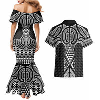 Ma Maori Ta Moko Poutama Art Couples Matching Mermaid Dress and Hawaiian Shirt
