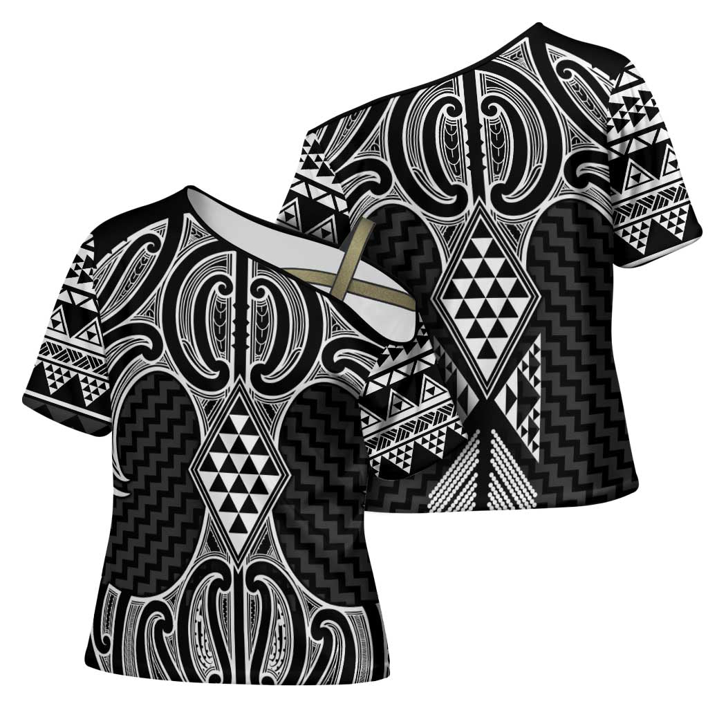 Ma Maori Ta Moko Poutama Art Cross Shoulder Shirt - Polynesian Pride