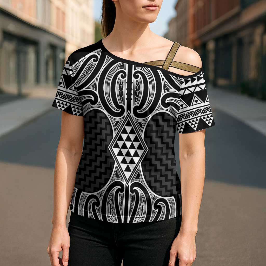 Ma Maori Ta Moko Poutama Art Cross Shoulder Shirt - Polynesian Pride
