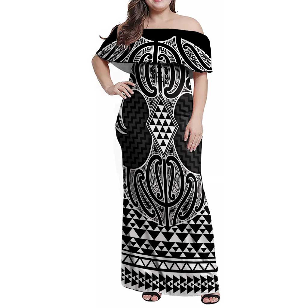 Ma Maori Ta Moko Poutama Art Family Matching Off Shoulder Maxi Dress and Hawaiian Shirt