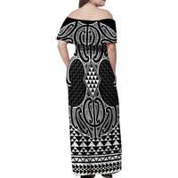 Ma Maori Ta Moko Poutama Art Family Matching Off Shoulder Maxi Dress and Hawaiian Shirt