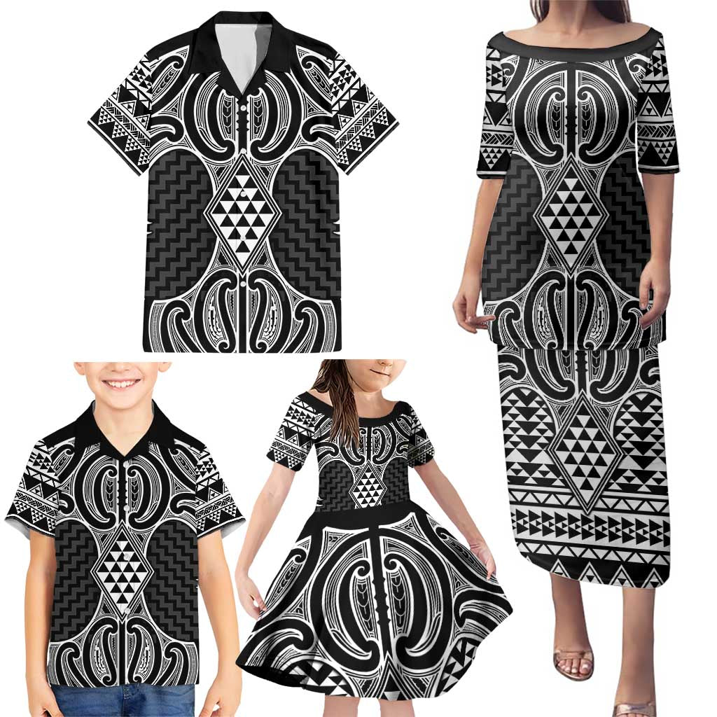 Ma Maori Ta Moko Poutama Art Family Matching Puletasi and Hawaiian Shirt