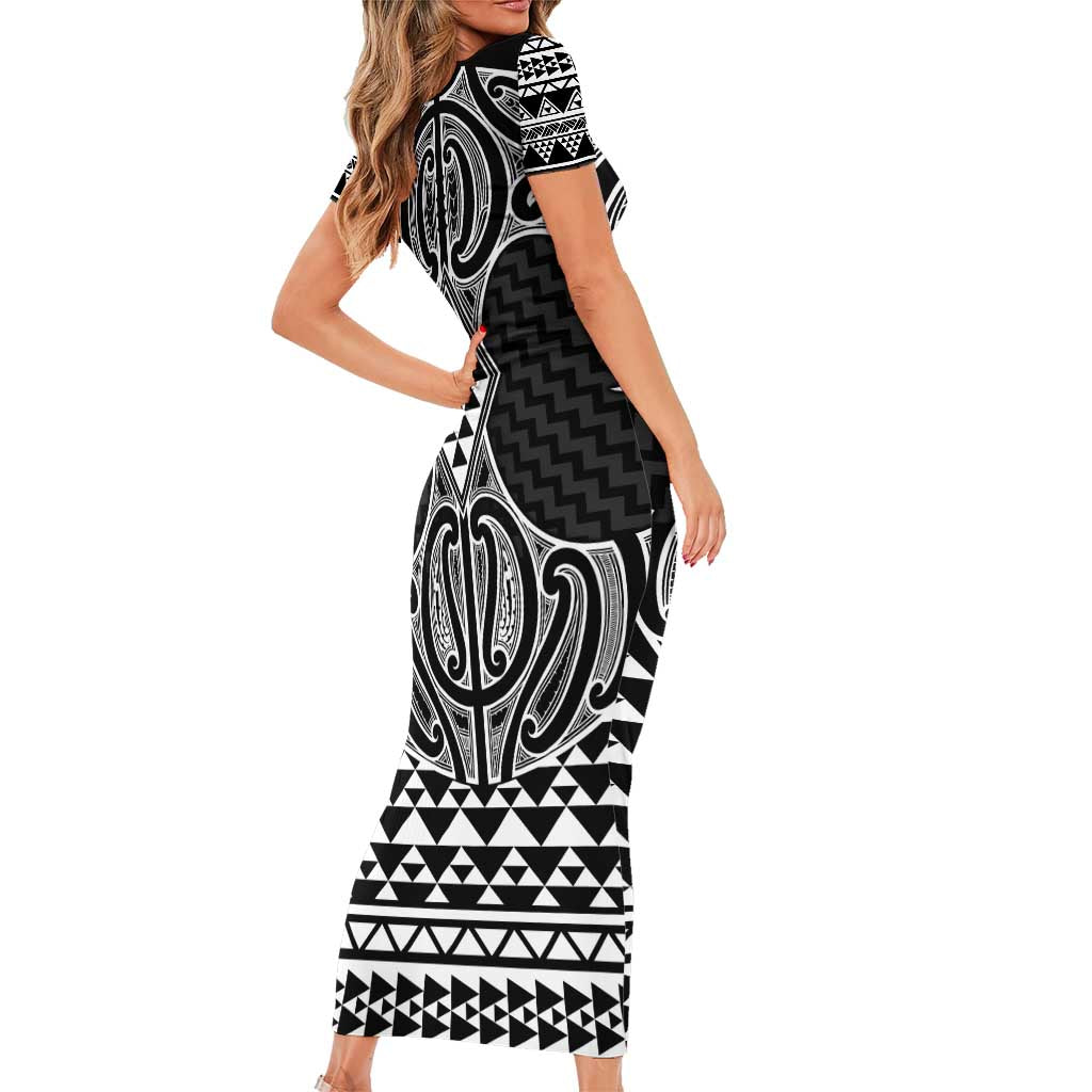 Ma Maori Ta Moko Poutama Art Family Matching Short Sleeve Bodycon Dress and Hawaiian Shirt
