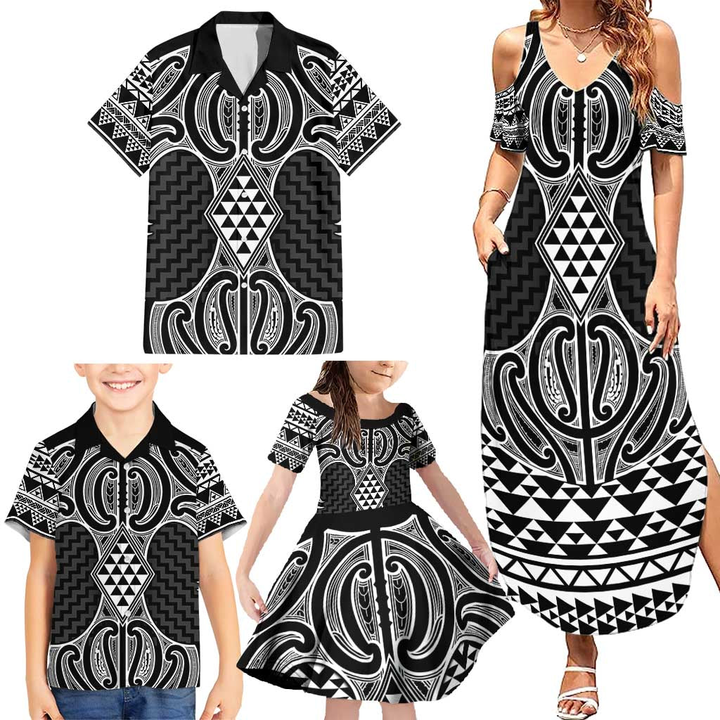 Ma Maori Ta Moko Poutama Art Family Matching Summer Maxi Dress and Hawaiian Shirt