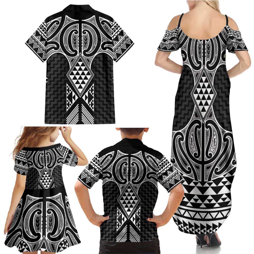 Ma Maori Ta Moko Poutama Art Family Matching Summer Maxi Dress and Hawaiian Shirt
