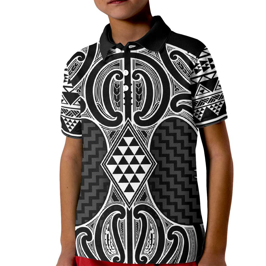 Ma Maori Ta Moko Poutama Art Kid Polo Shirt LT9 Kid White - Polynesian Pride