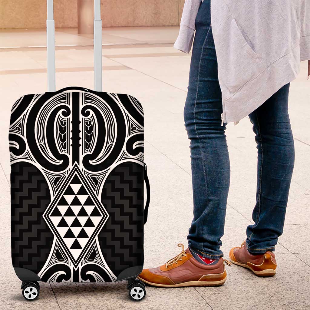 Ma Maori Ta Moko Poutama Art Luggage Cover LT9 White - Polynesian Pride
