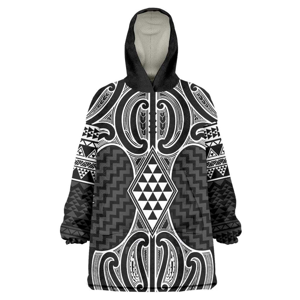 Ma Maori Ta Moko Poutama Art Wearable Blanket Hoodie LT9 One Size White - Polynesian Pride