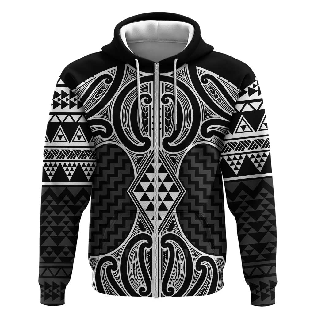 Ma Maori Ta Moko Poutama Art Zip Hoodie LT9 Zip Hoodie White - Polynesian Pride