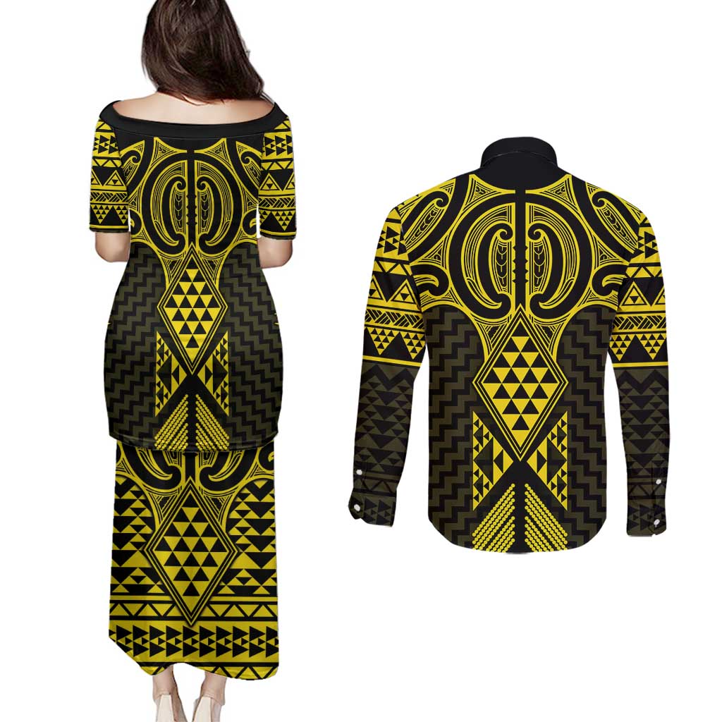 Mahi-dawg Maori Ta Moko Poutama Art Couples Matching Puletasi and Long Sleeve Button Shirt