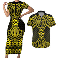 Mahi-dawg Maori Ta Moko Poutama Art Couples Matching Short Sleeve Bodycon Dress and Hawaiian Shirt