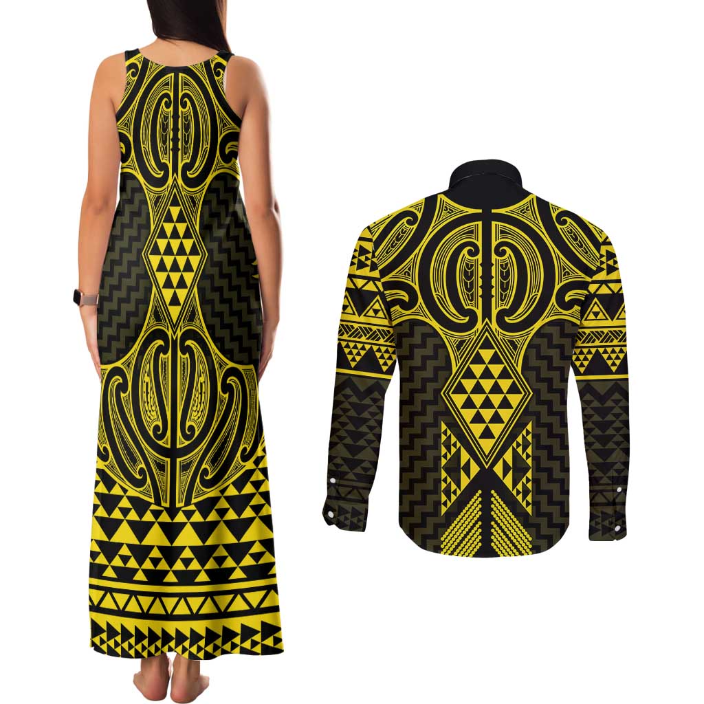 Mahi-dawg Maori Ta Moko Poutama Art Couples Matching Tank Maxi Dress and Long Sleeve Button Shirt