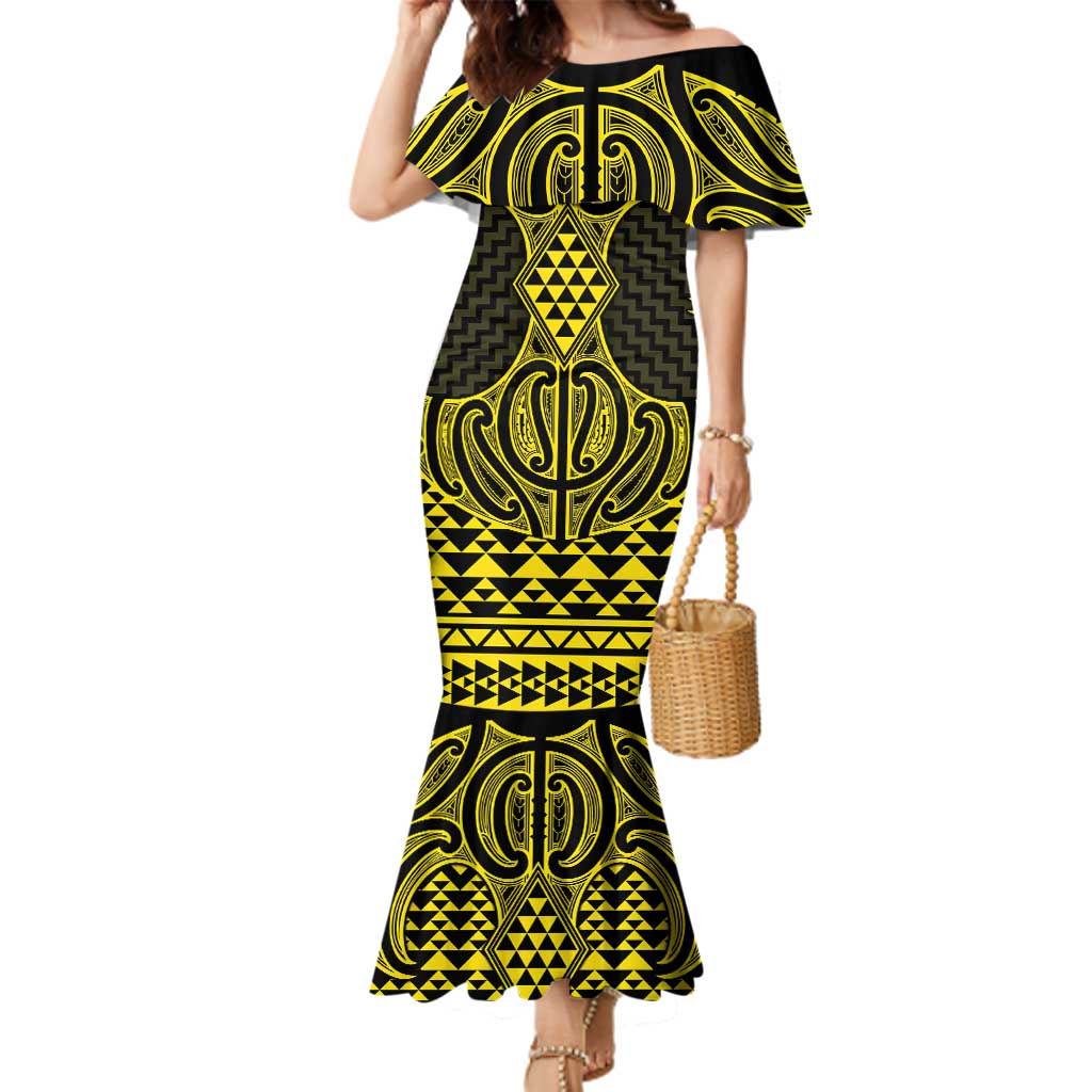 Mahi-dawg Maori Ta Moko Poutama Art Family Matching Mermaid Dress and Hawaiian Shirt