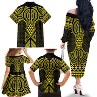 Mahi-dawg Maori Ta Moko Poutama Art Family Matching Off The Shoulder Long Sleeve Dress and Hawaiian Shirt