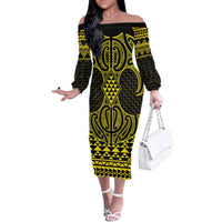 Mahi-dawg Maori Ta Moko Poutama Art Family Matching Off The Shoulder Long Sleeve Dress and Hawaiian Shirt