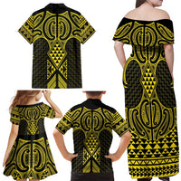 Mahi-dawg Maori Ta Moko Poutama Art Family Matching Off Shoulder Maxi Dress and Hawaiian Shirt