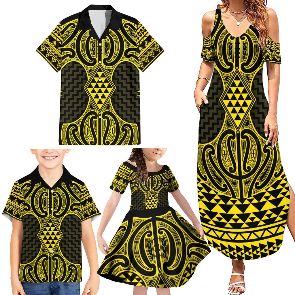 Mahi-dawg Maori Ta Moko Poutama Art Family Matching Summer Maxi Dress and Hawaiian Shirt