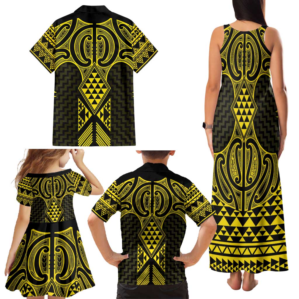 Mahi-dawg Maori Ta Moko Poutama Art Family Matching Tank Maxi Dress and Hawaiian Shirt