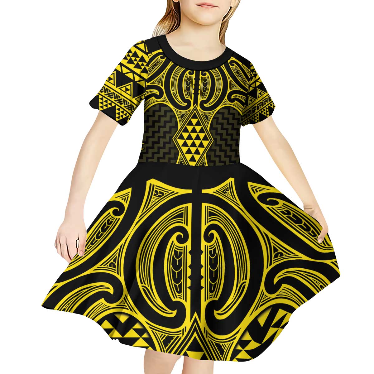 Mahi-dawg Maori Ta Moko Poutama Art Kid Short Sleeve Dress