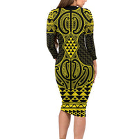 Mahi-dawg Maori Ta Moko Poutama Art Long Sleeve Bodycon Dress