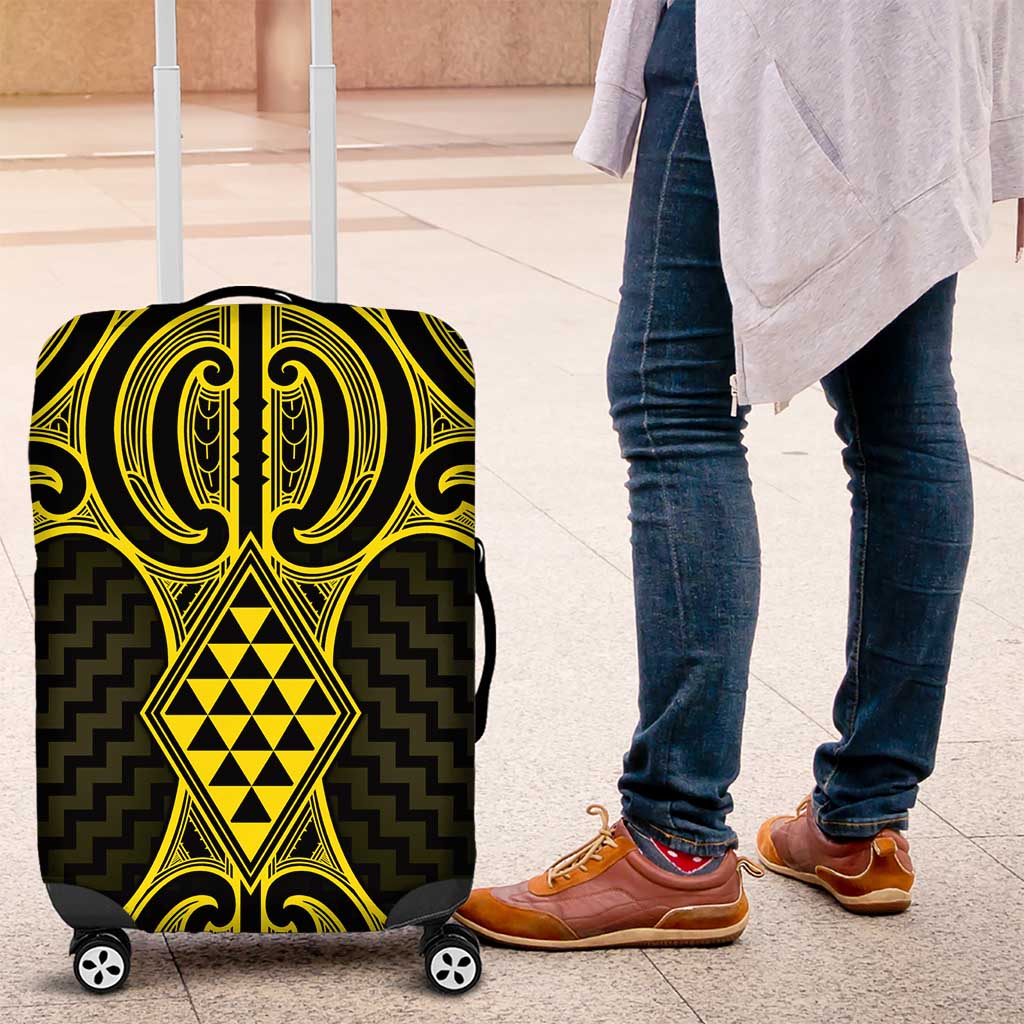 Mahi-dawg Maori Ta Moko Poutama Art Luggage Cover LT9 Yellow - Polynesian Pride