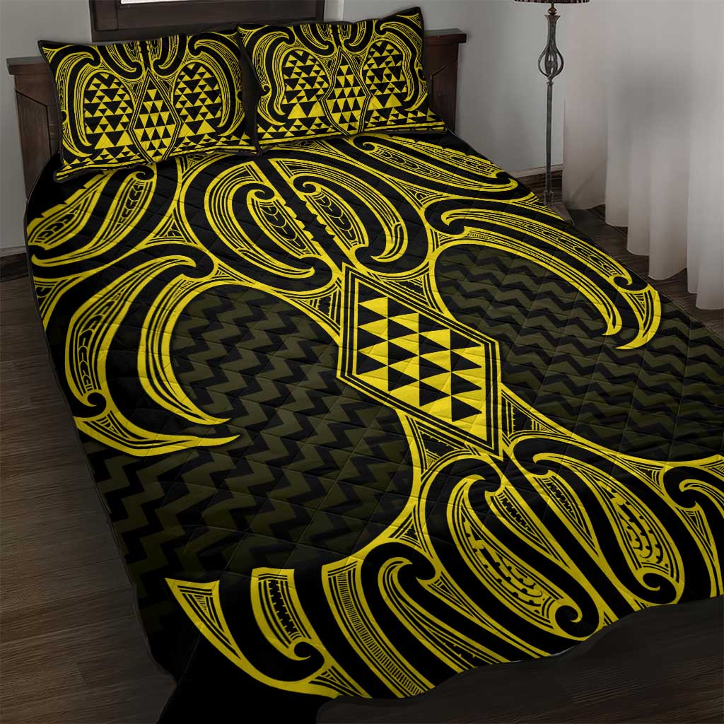 Mahi-dawg Maori Ta Moko Poutama Art Quilt Bed Set LT9 Yellow - Polynesian Pride