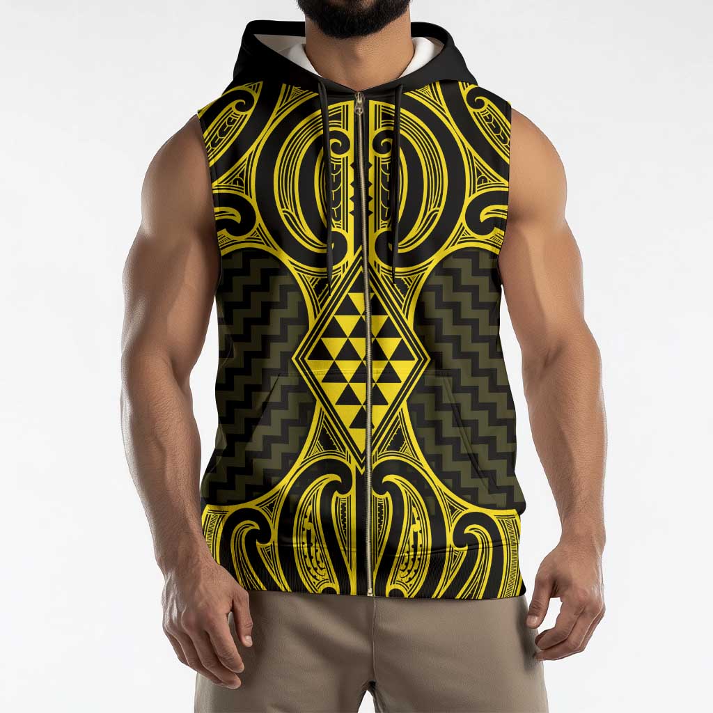 Mahi-dawg Maori Ta Moko Poutama Art Sleeveless Zip Hoodie - Polynesian Pride