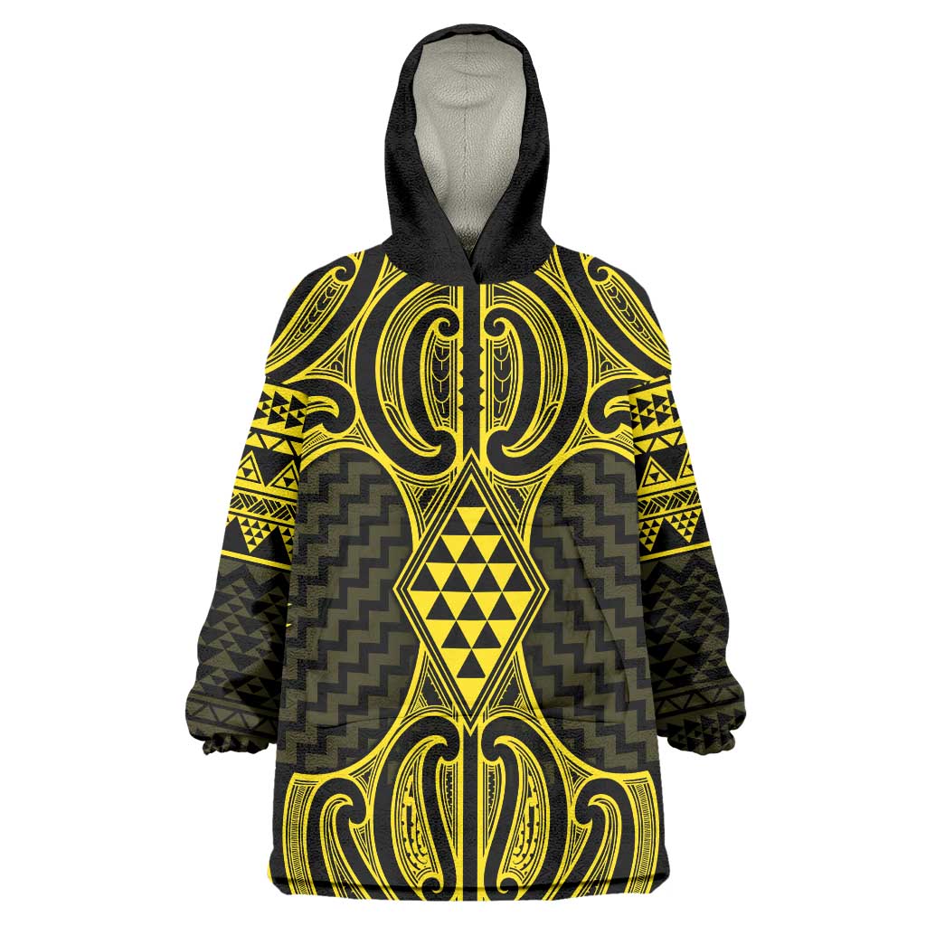 Mahi-dawg Maori Ta Moko Poutama Art Wearable Blanket Hoodie LT9 One Size Yellow - Polynesian Pride