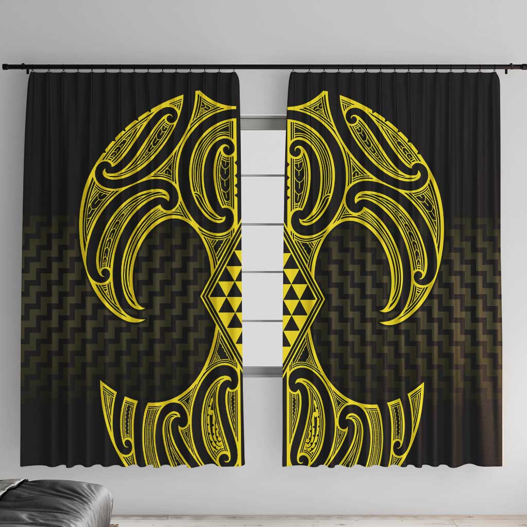 Mahi-dawg Maori Ta Moko Poutama Art Window Curtain LT9 With Hooks Yellow - Polynesian Pride