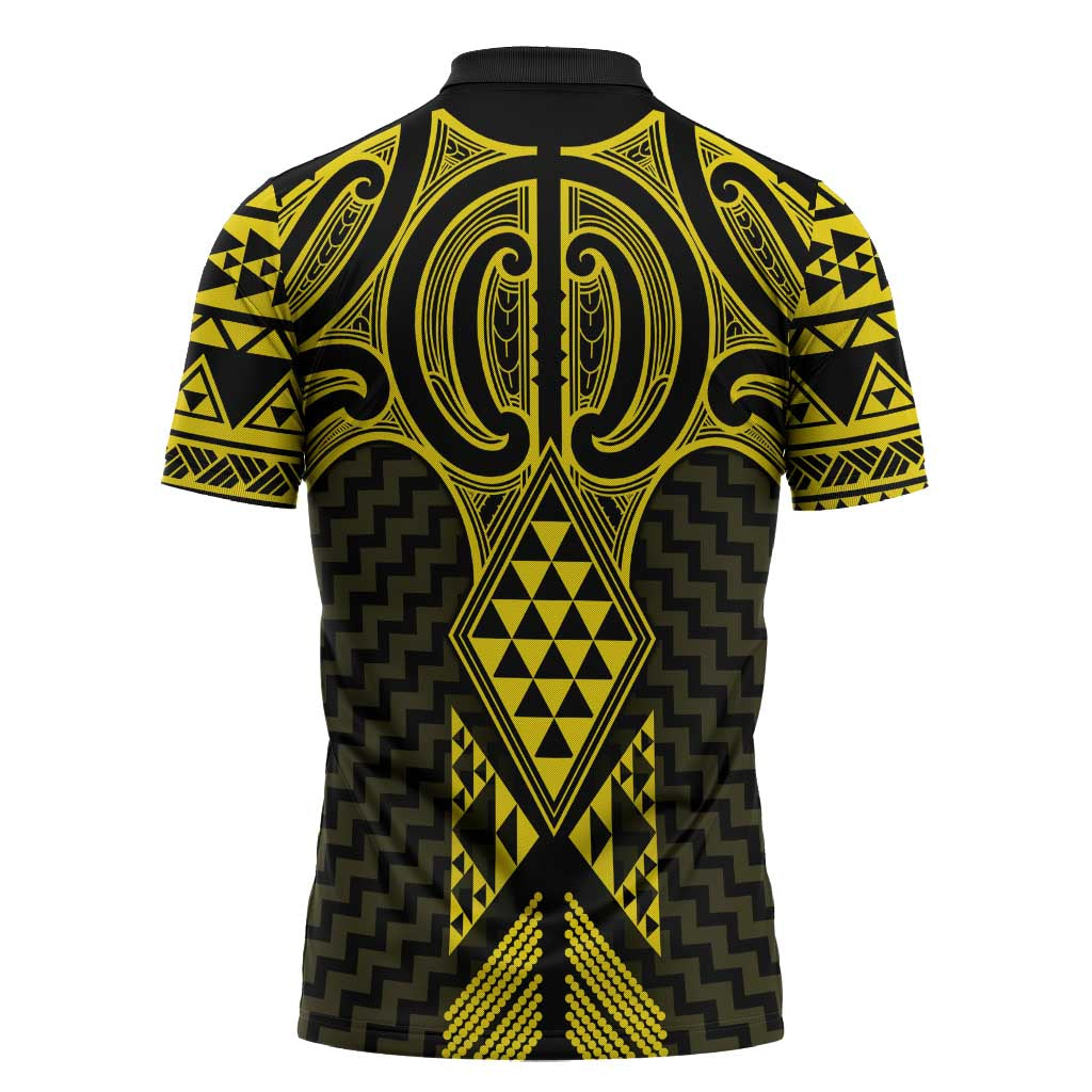 Mahi-dawg Maori Ta Moko Poutama Art Zipper Polo Shirt - Polynesian Pride