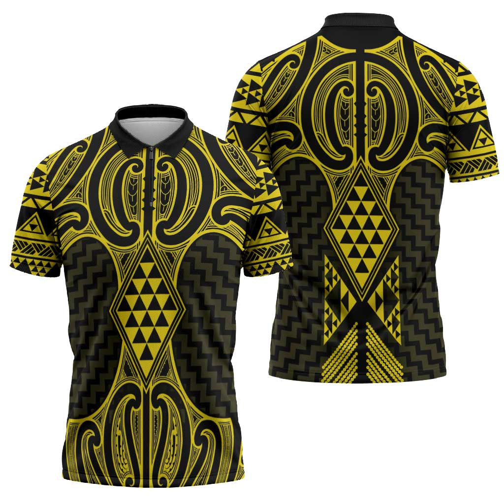 Mahi-dawg Maori Ta Moko Poutama Art Zipper Polo Shirt - Polynesian Pride