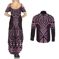 Mawhero Maori Ta Moko Poutama Art Couples Matching Summer Maxi Dress and Long Sleeve Button Shirt
