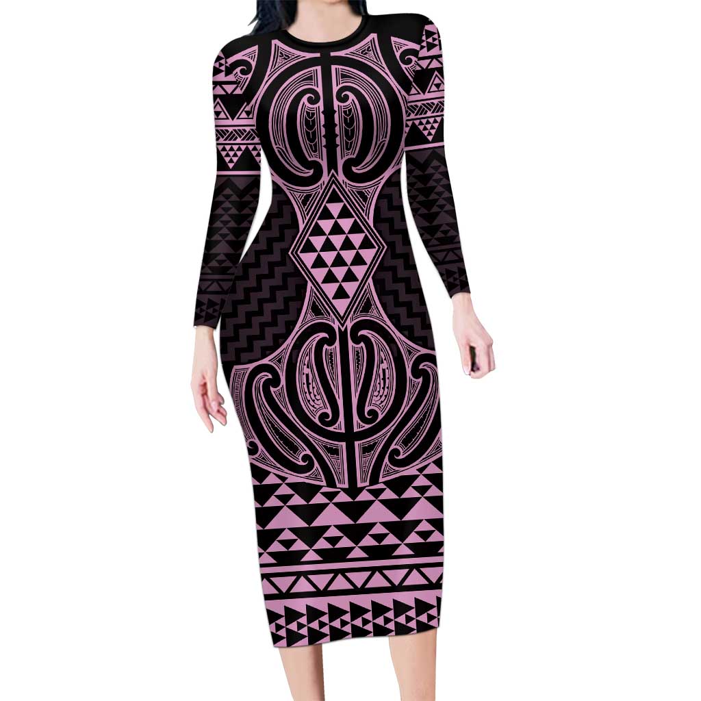 Mawhero Maori Ta Moko Poutama Art Family Matching Long Sleeve Bodycon Dress and Hawaiian Shirt