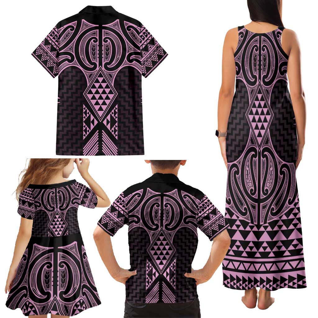 Mawhero Maori Ta Moko Poutama Art Family Matching Tank Maxi Dress and Hawaiian Shirt