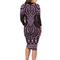 Mawhero Maori Ta Moko Poutama Art Long Sleeve Bodycon Dress
