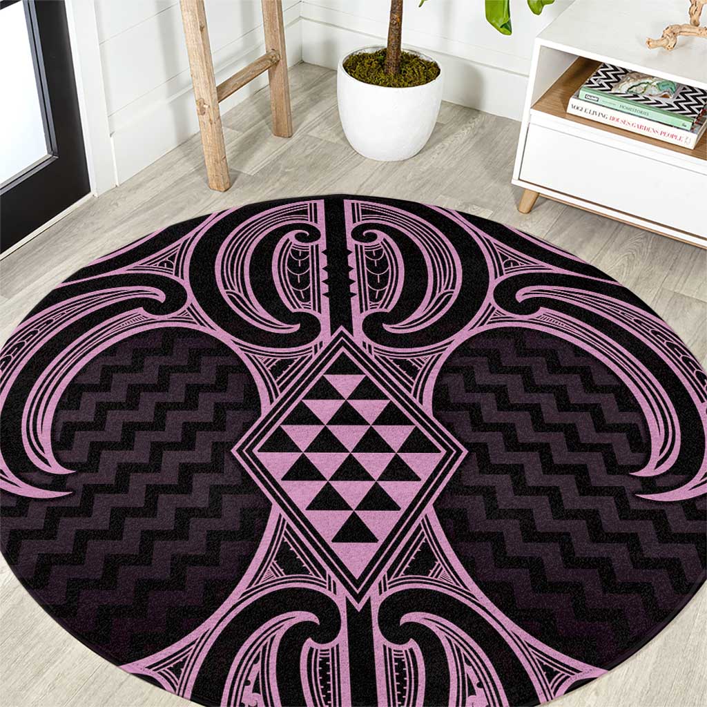 Mawhero Maori Ta Moko Poutama Art Round Carpet LT9 Pink - Polynesian Pride