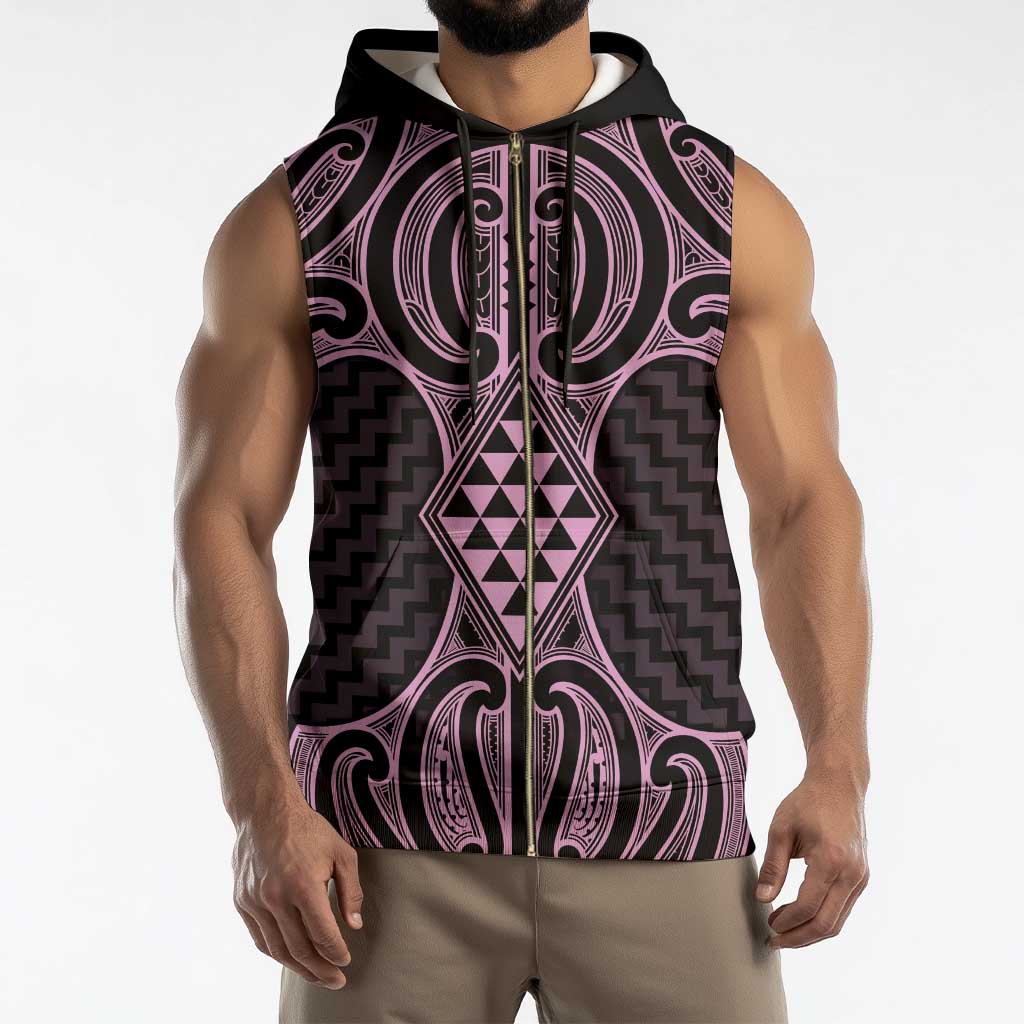 Mawhero Maori Ta Moko Poutama Art Sleeveless Zip Hoodie - Polynesian Pride