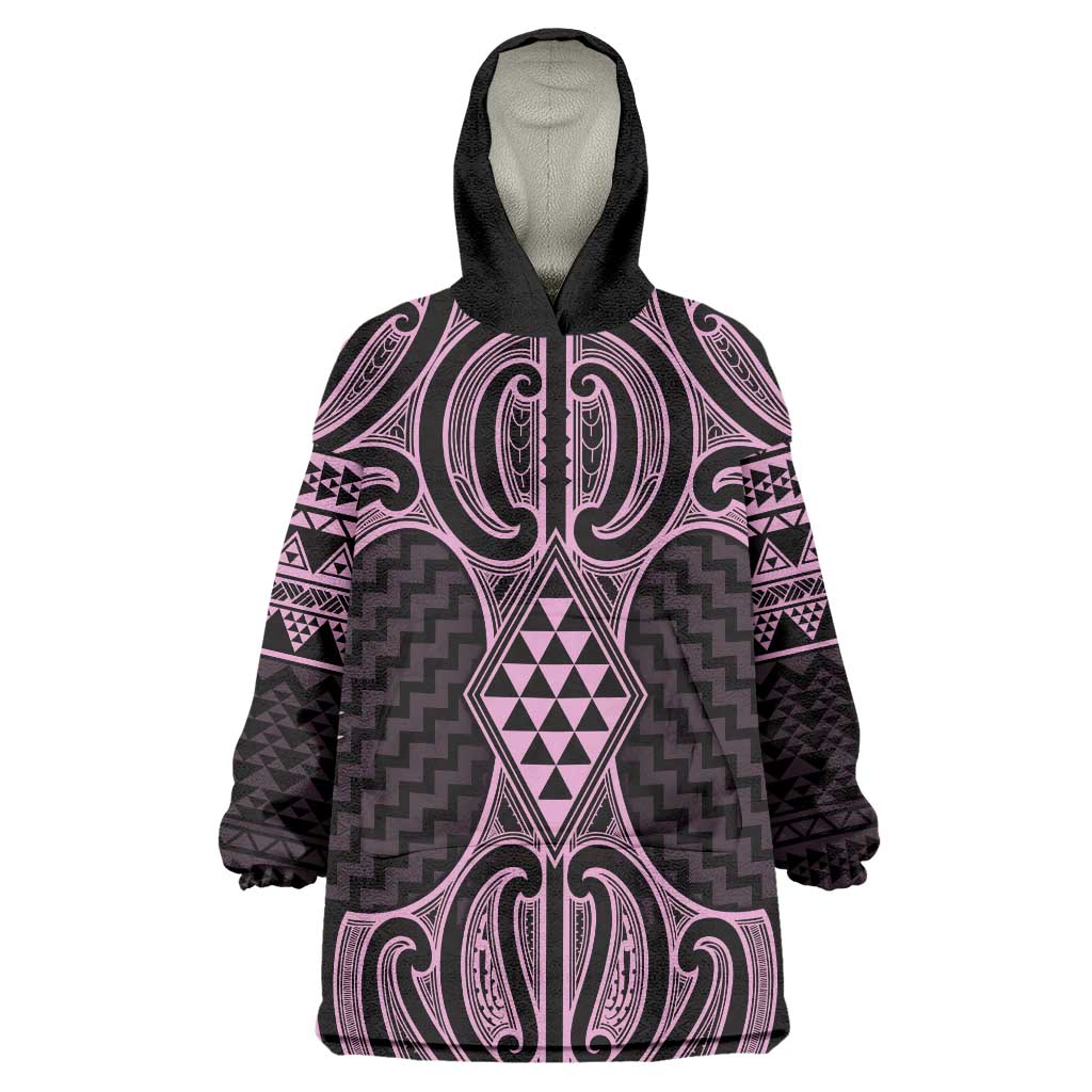 Mawhero Maori Ta Moko Poutama Art Wearable Blanket Hoodie LT9 One Size Pink - Polynesian Pride