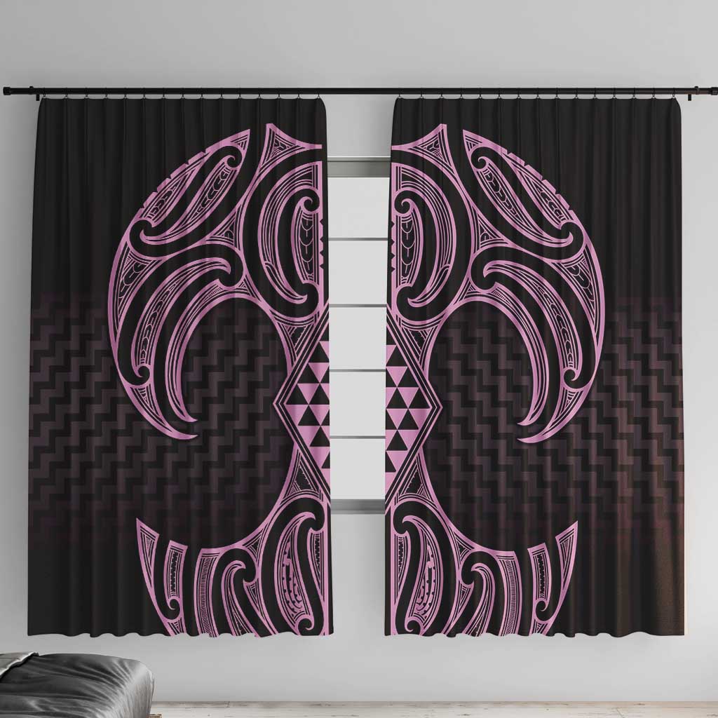 Mawhero Maori Ta Moko Poutama Art Window Curtain LT9 With Hooks Pink - Polynesian Pride
