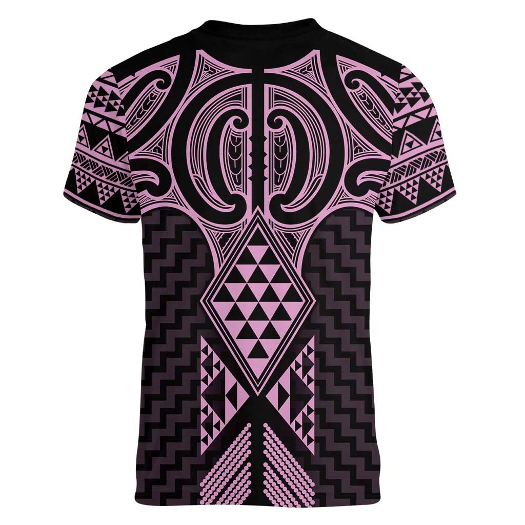 Mawhero Maori Ta Moko Poutama Art Women V-Neck T-Shirt