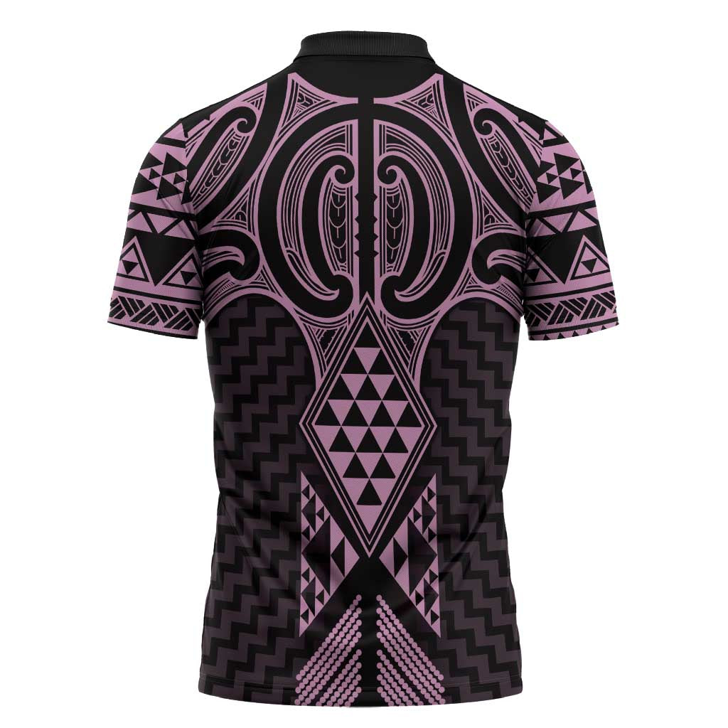 Mawhero Maori Ta Moko Poutama Art Zipper Polo Shirt - Polynesian Pride