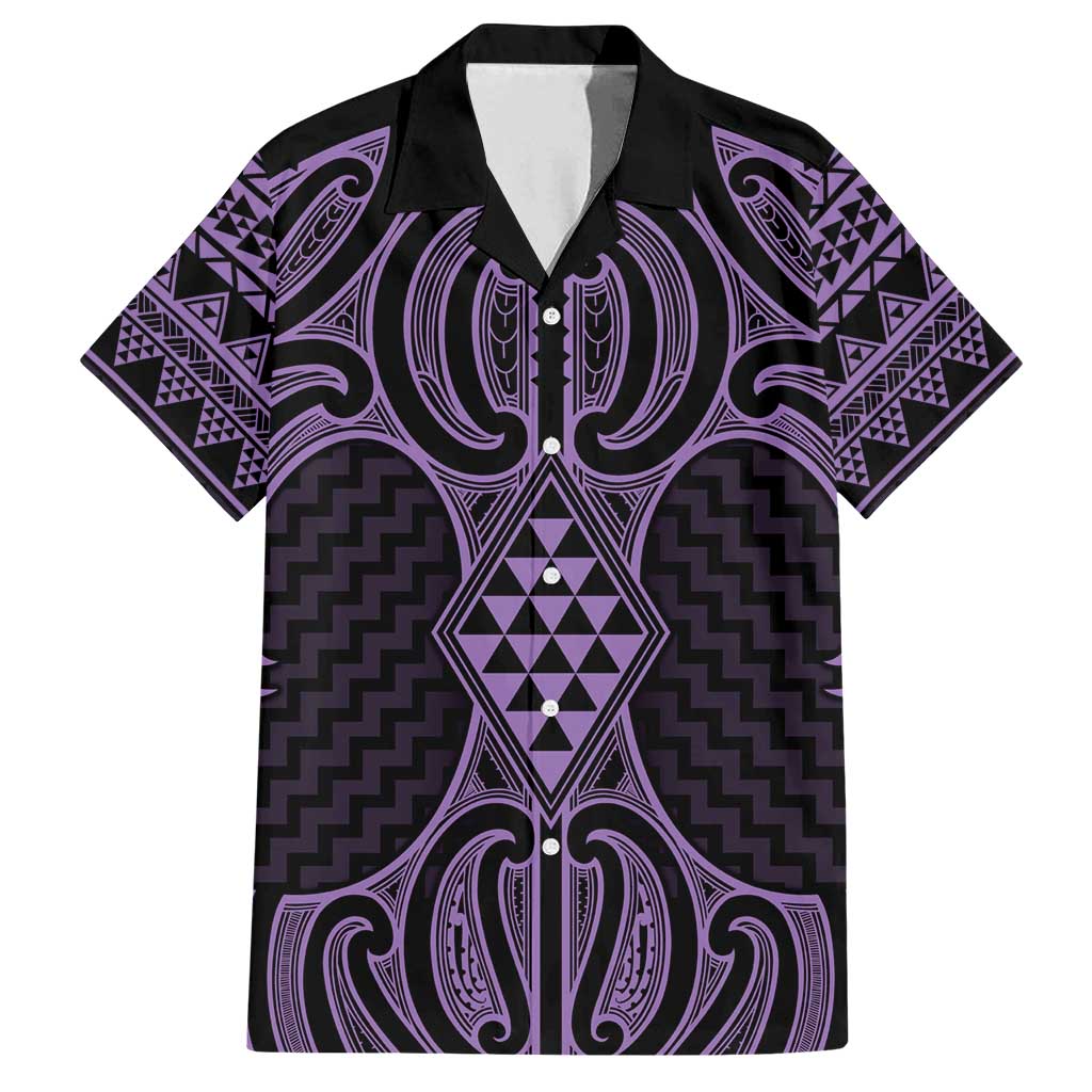 Waiporoporo Maori Ta Moko Poutama Art Family Matching Long Sleeve Bodycon Dress and Hawaiian Shirt LT9 Dad's Shirt - Short Sleeve Purple - Polynesian Pride