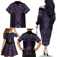 Waiporoporo Maori Ta Moko Poutama Art Family Matching Off The Shoulder Long Sleeve Dress and Hawaiian Shirt