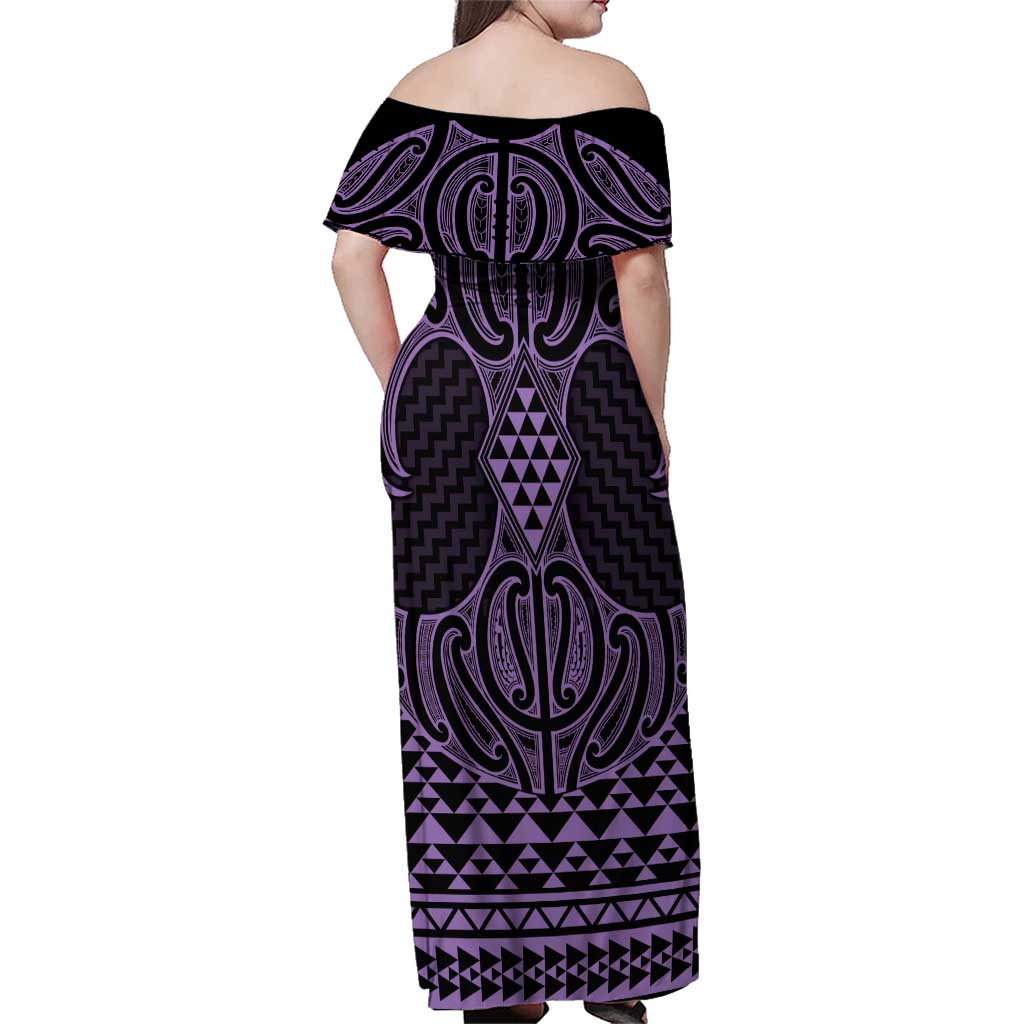 Waiporoporo Maori Ta Moko Poutama Art Family Matching Off Shoulder Maxi Dress and Hawaiian Shirt