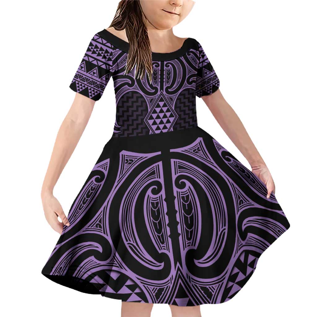 Waiporoporo Maori Ta Moko Poutama Art Family Matching Off Shoulder Short Dress and Hawaiian Shirt