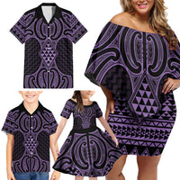 Waiporoporo Maori Ta Moko Poutama Art Family Matching Off Shoulder Short Dress and Hawaiian Shirt