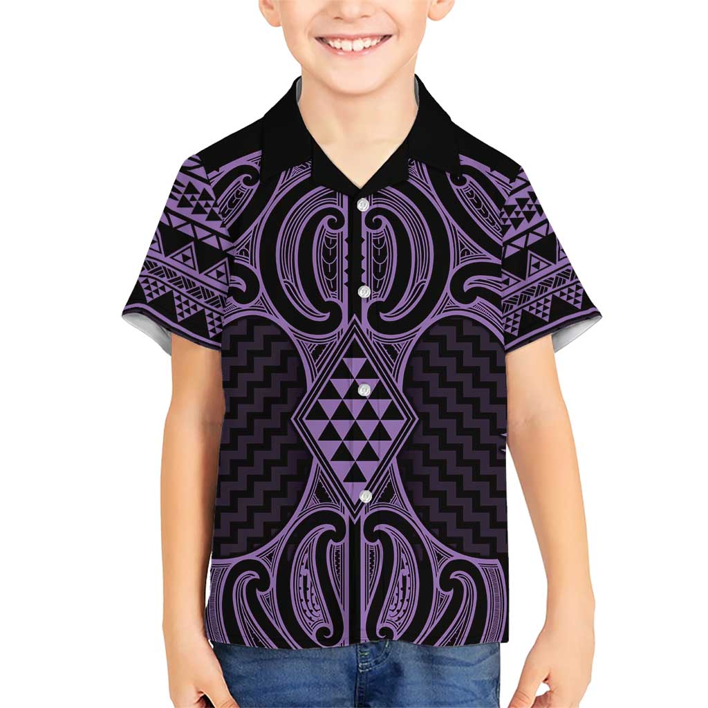 Waiporoporo Maori Ta Moko Poutama Art Family Matching Short Sleeve Bodycon Dress and Hawaiian Shirt LT9 Son's Shirt Purple - Polynesian Pride